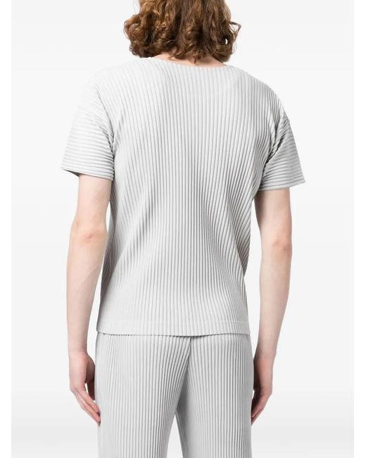 Homme Plissé Issey Miyake White Pleated Crew-Neck T-Shirt for men