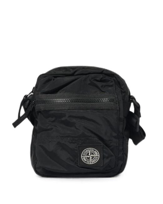 Stone Island Black Logo-Patch Cross Body Bag for men