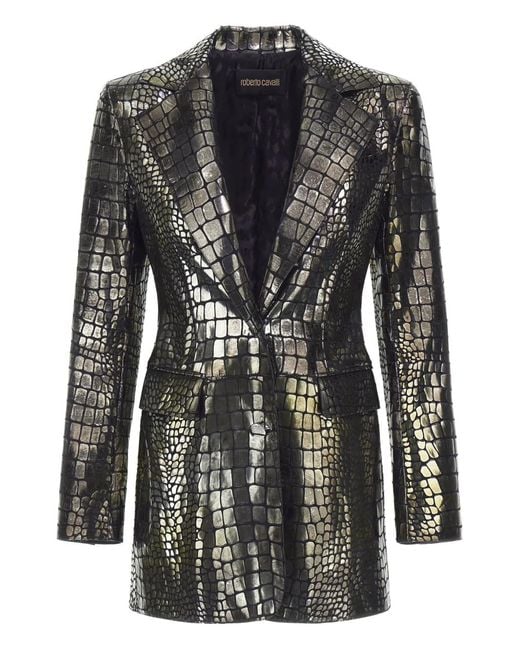 Roberto Cavalli Black Crocodile Effect Blazer
