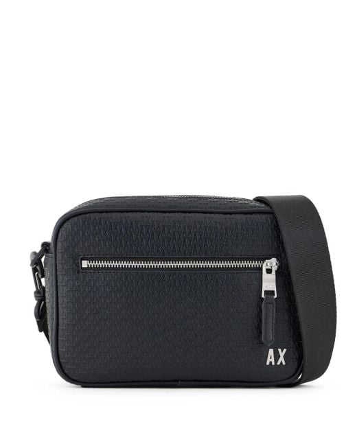 ARMANI EXCHANGE Black Monogram-Debossed Messenger Bag for men