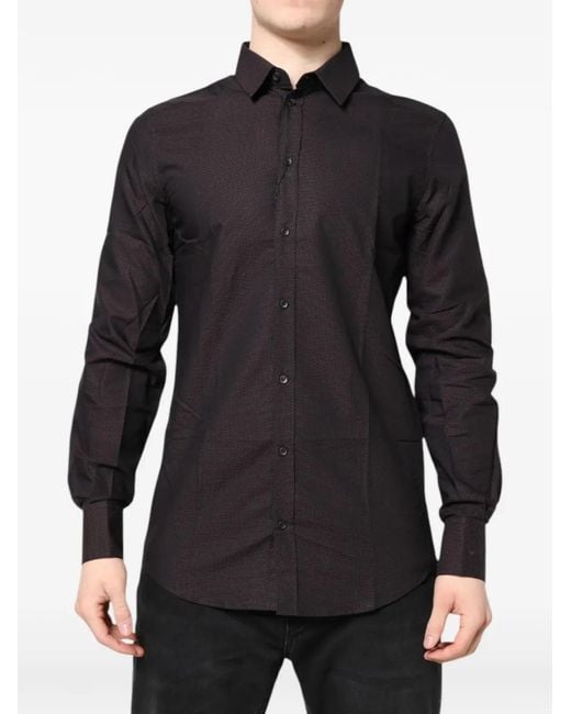 Dolce & Gabbana Black Dot-Pattern Long-Sleeve Shirt for men