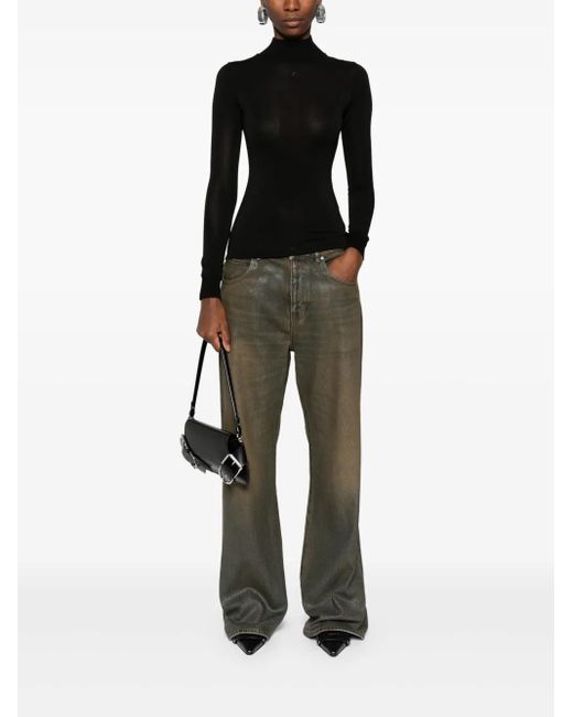 Courreges Black Logo-Patch Roll-Neck Top