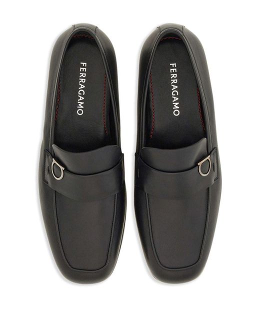 Ferragamo Black Gancini Leather Loafers for men