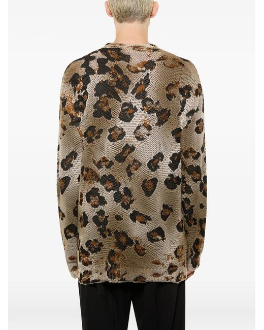 Laneus Brown Leopard Print Knitted Jumper for men