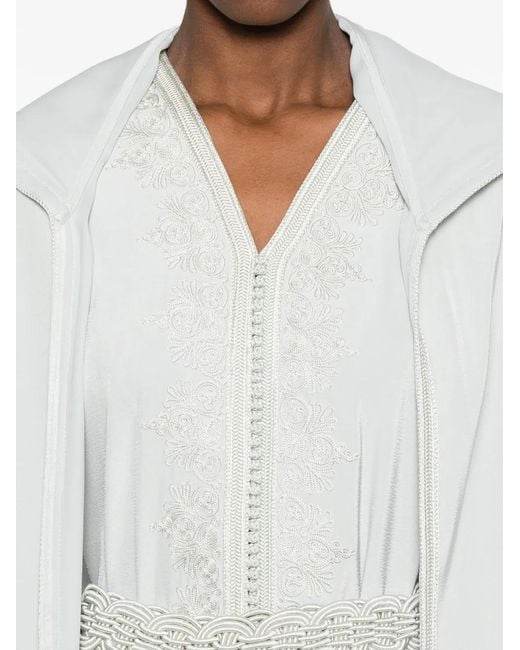 Reem Al Dhaheri White Embroidered Hooded Kaftan Set