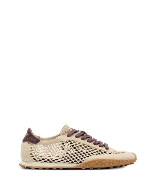 HOFF White Bridge Fishnet Mesh-Panelled Suede Sneakers