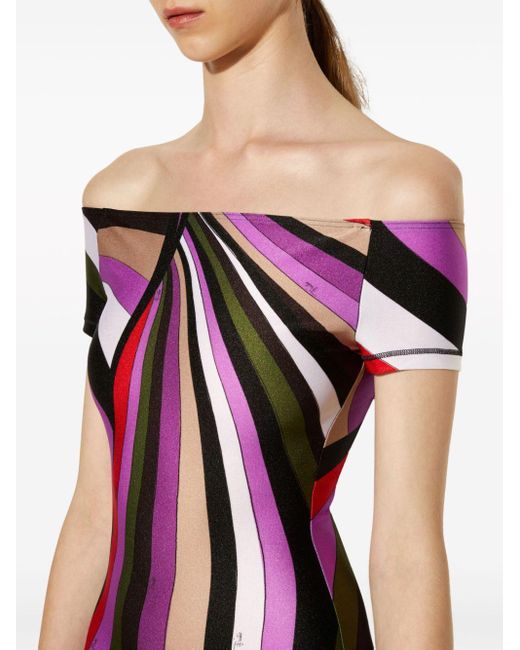 Emilio Pucci Pink Iride-print Off-shoulder Bodysuit
