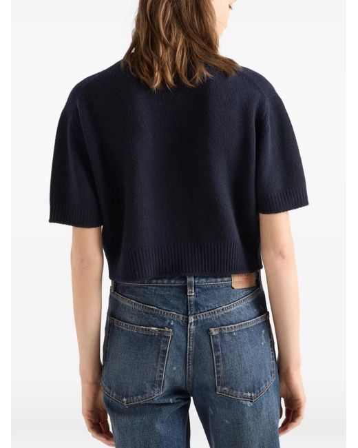 Prada Blue Bleu Wool Cashmere Girocollo Shirt