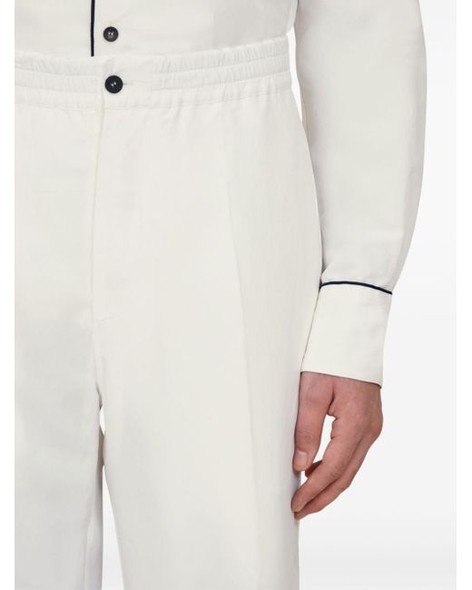 Ferragamo White Logo-embroidered Straight Trousers for men