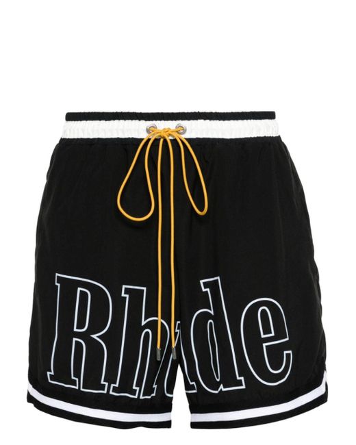 Rhude Black Logo-print Swim Shorts for men