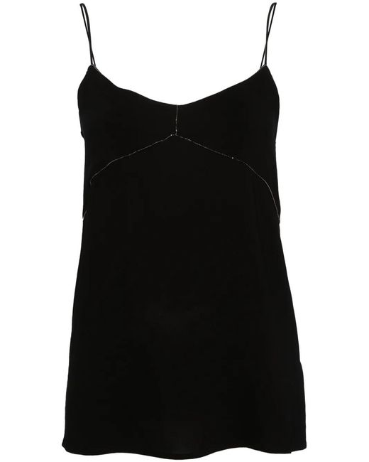 Fabiana Filippi Black Beaded-Trim Crepe Tank Top