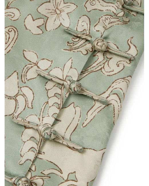 Shanghai Tang Green Floral-Print Mini Dress