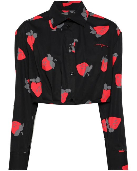 Chemise Crop Imprimée MSGM en coloris Black