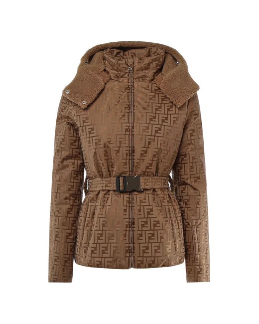 Fendi Brown Monogram-Pattern Belted Jacket