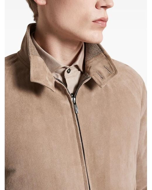 Peserico Blue Suede Zip-Front Bomber Jacket for men