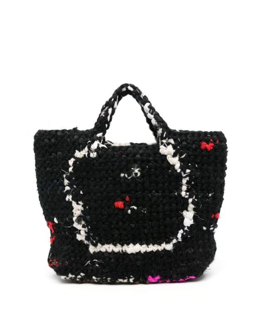 Daniela Gregis Black Crochet-knit Open-top Tote Bag