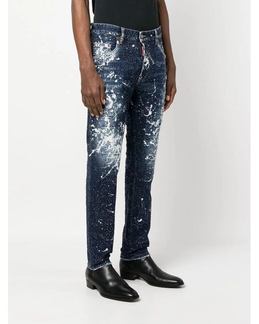 DSquared² Blue Paint Splatter Effect Jeans for men