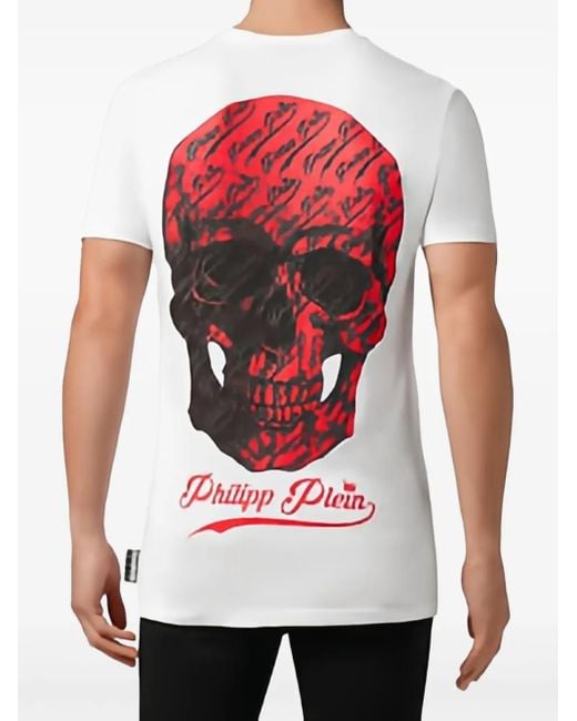 Philipp Plein T-Shirt Met Doodskop En V-Hals in het White voor heren
