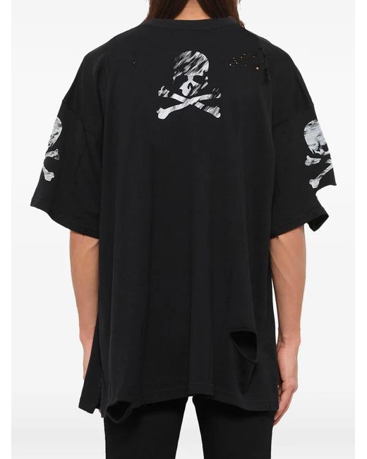 Mastermind Japan Black Distressed Skull-Print T-Shirt for men