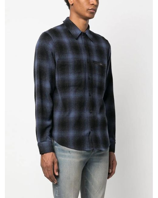Amiri Blue Logo-Patch Check-Print Shirt for men