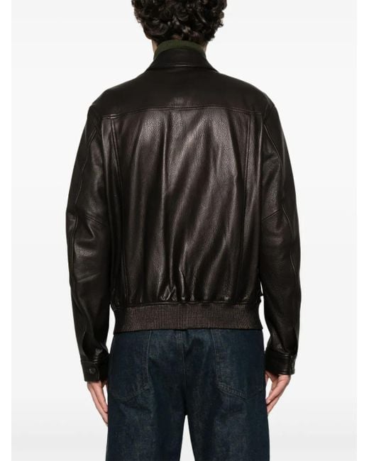 Tagliatore Black Leather Jacket for men