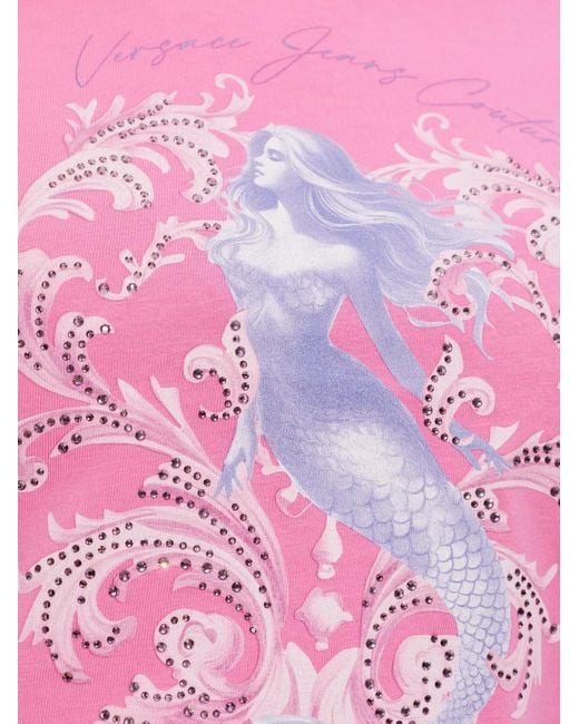 Versace Jeans Couture Pink Mermaid-Graphic Cotton T-Shirt