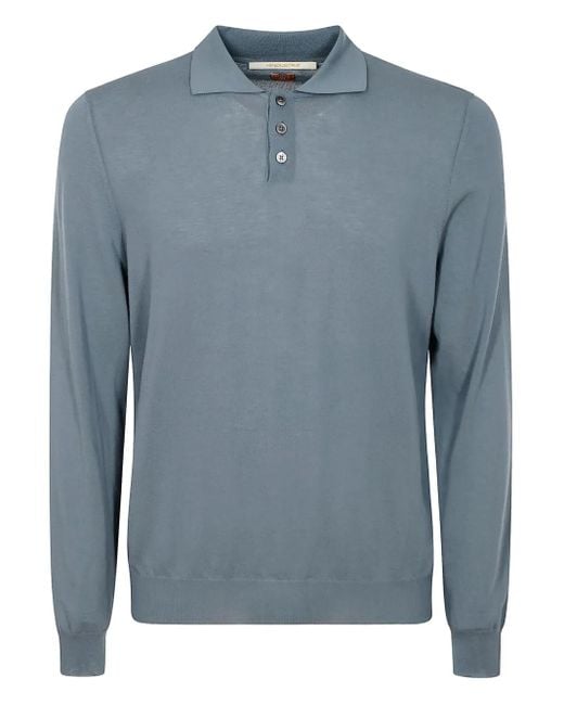 Alpha Industries Blue Long-Sleeve Button Polo Shirt for men