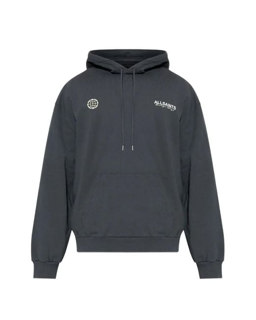 AllSaints Gray Globe-Print Hoodie for men