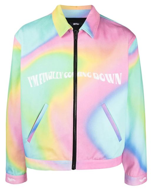 Msftsrep Pink Trippy Summer Slogan-Print Jacket for men