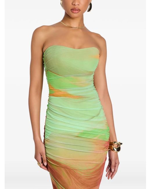 retroféte Yellow Isadore Ruched Mesh Maxi Dress