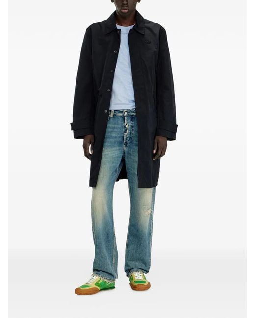 DIESEL Black Crinkled Trench Coat for men