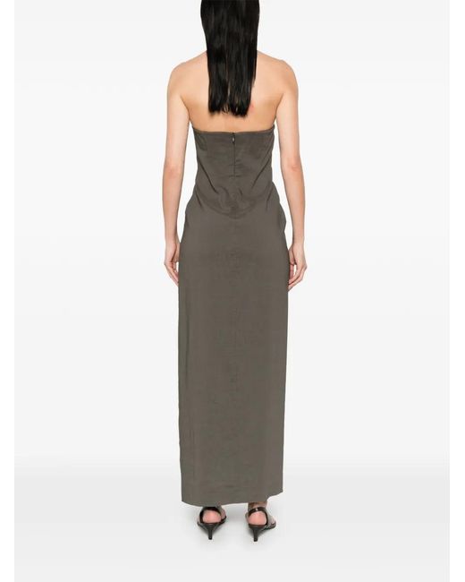 Cortana Gray Strapless Draped Maxi Dress