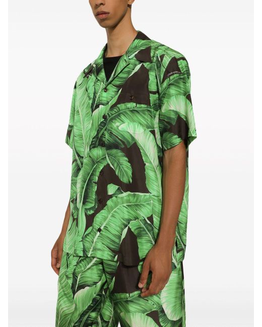 Dolce & Gabbana Hawaiihemd Aus Seide Bananenbaum in Green für Herren