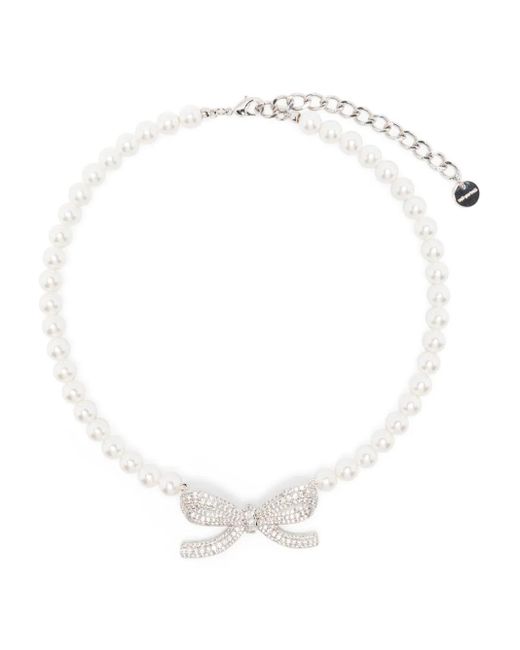 Collar Pearl Bow Self-Portrait de color White