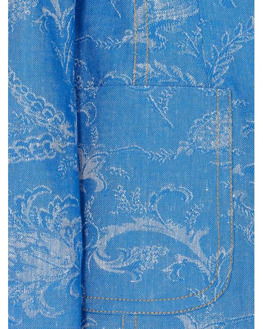 Etro Blue Fitted Denim Jacket With Peak Lapels