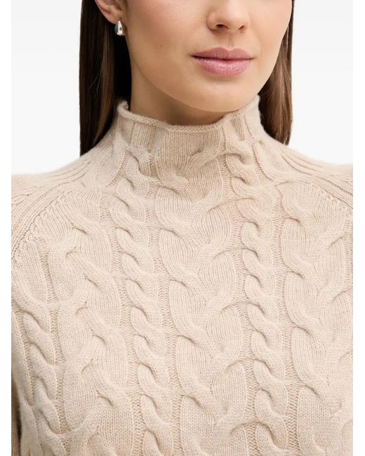 Benetton Natural Cable-Knit High-Neck Sweater
