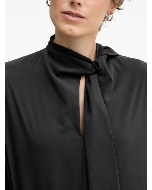 Sandro Ferrone Gray Tie-Neck Blouse