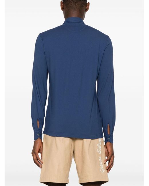 Fedeli Blue Alby Long-sleeve Polo Shirt for men