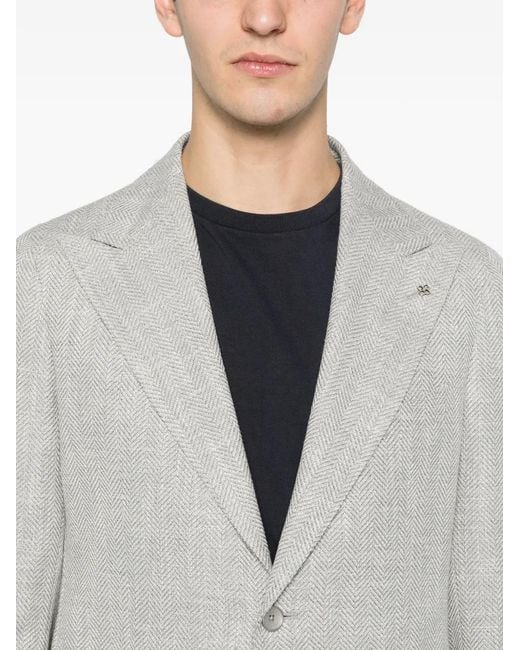 Tagliatore White Herringbone-Pattern Single-Breasted Blazer for men