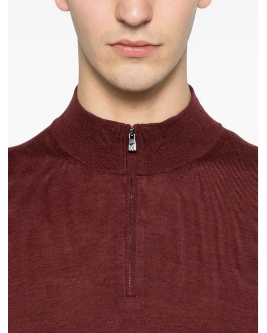 Corneliani Red Zip-Up Mock-Neck Sweater for men