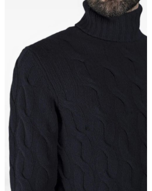 Moorer Blue Gordon-Ws3 Cable-Knit Turtleneck Sweater for men