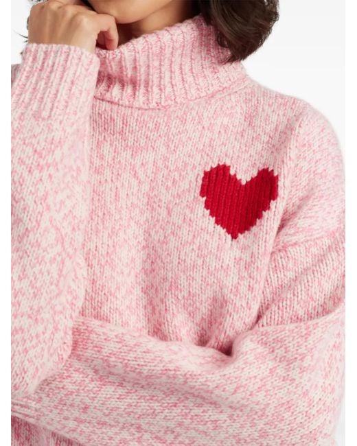 Chinti & Parker Pink Heart-Motif Roll-Neck Sweater