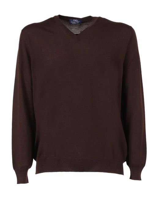 Fedeli Brown V-Neck Sweater for men