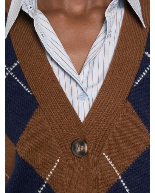 Be You Blue Argyle-Knit Button-Up Gilet