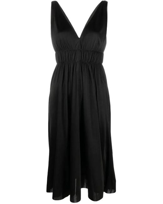 P.A.R.O.S.H. Black Smocked-Detail V-Neck Dress