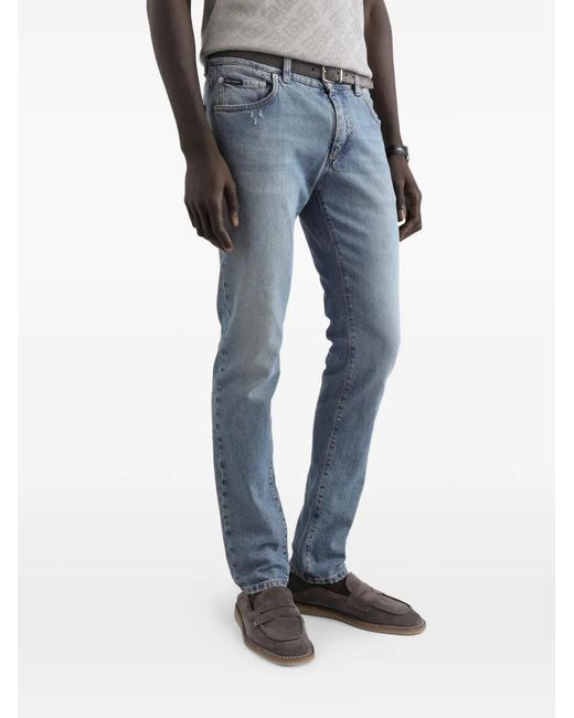 Dolce & Gabbana Blue Logo-Patch Jeans for men