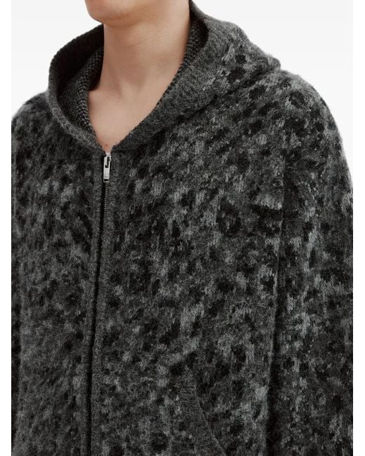 FIVE CM Black Leopard-Pattern Zip-Up Hoodie for men