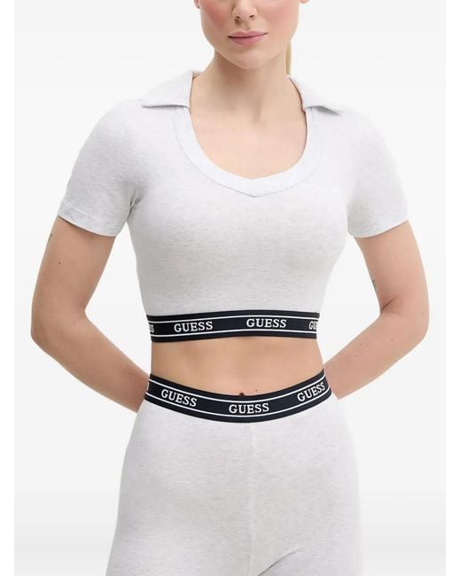 Guess White Collar Crop Top
