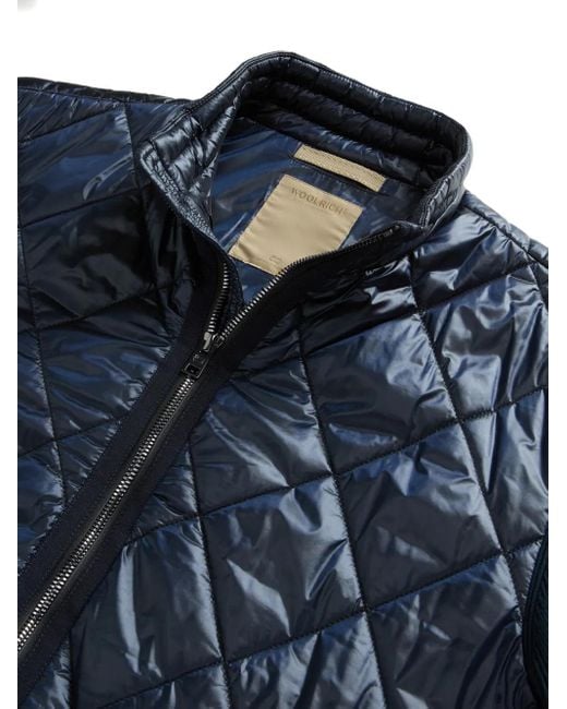 Woolrich Blue Quilted Knit-Panel Jacket for men