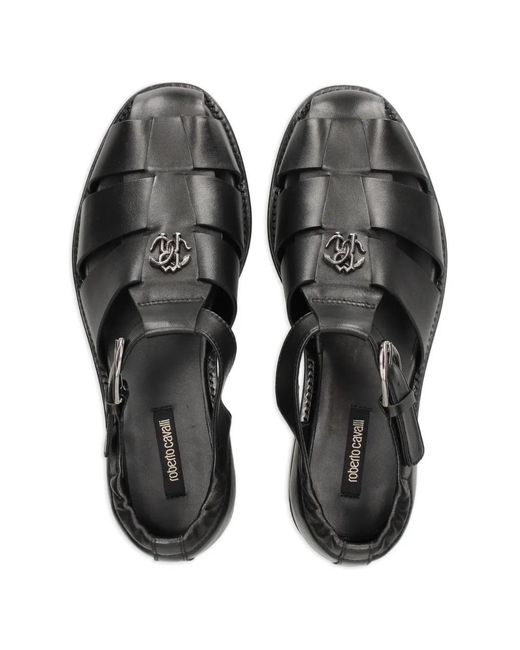 Roberto Cavalli Black Logo-Appliqué Sandals for men